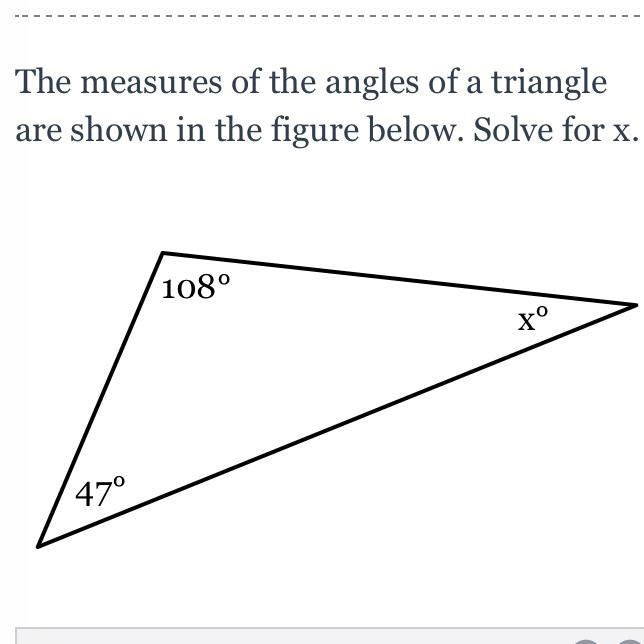 The measures of the angles of a triangle are shown in the figure below solve for x-example-1