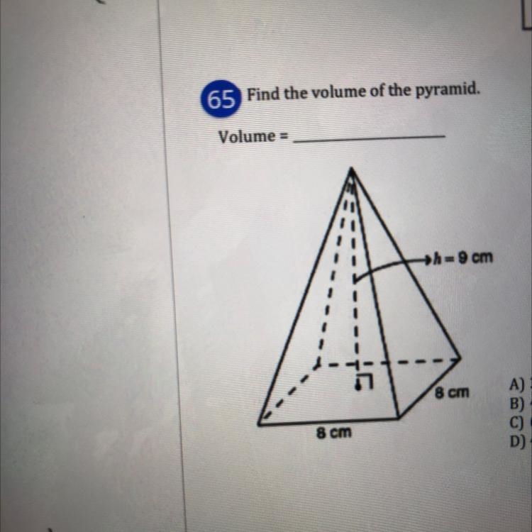 Find the volume of the pyramid. Volume =______-example-1