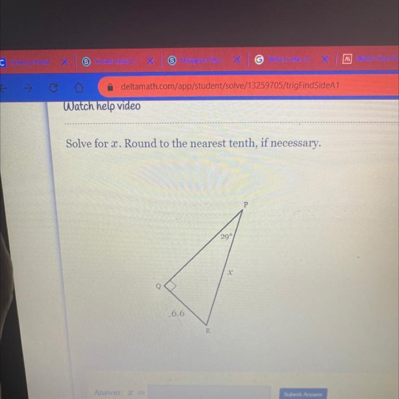 Solve for x. Round to the nearest tenth, if necessary. P 29° х Q -6.6 R-example-1