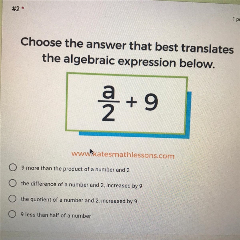 Choose the answer that best translates the algebraic expression below.-example-1