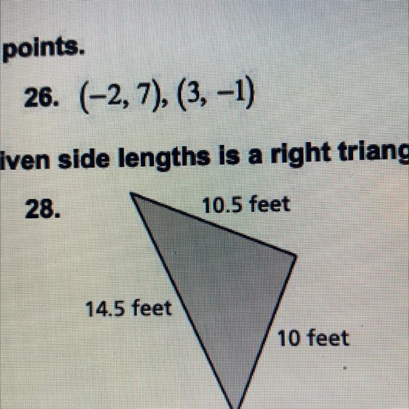 Tell whether the triangle with the given side lengths is a right triangle.-example-1