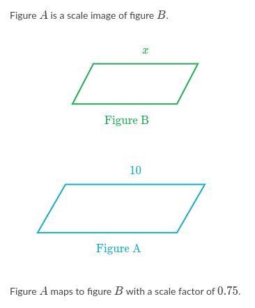 Figure AAA maps to figure BBB with a scale factor of 0.750.750, point, 75.-example-1