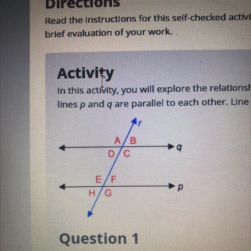 Part C Vertical angles are the angles opposite each other when two lines intersect-example-1