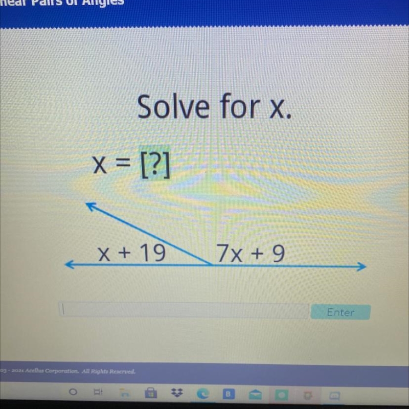 PLEASE HElp asap Solve for x. x = [?] X + 19 7x + 9-example-1