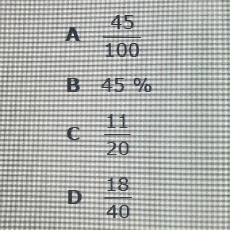 Which of the following is NOT equivalent to 0.45?-example-1