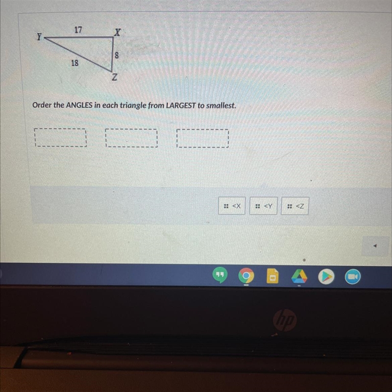 Order the ANGLES in each triangle from LARGEST to smallest.-example-1