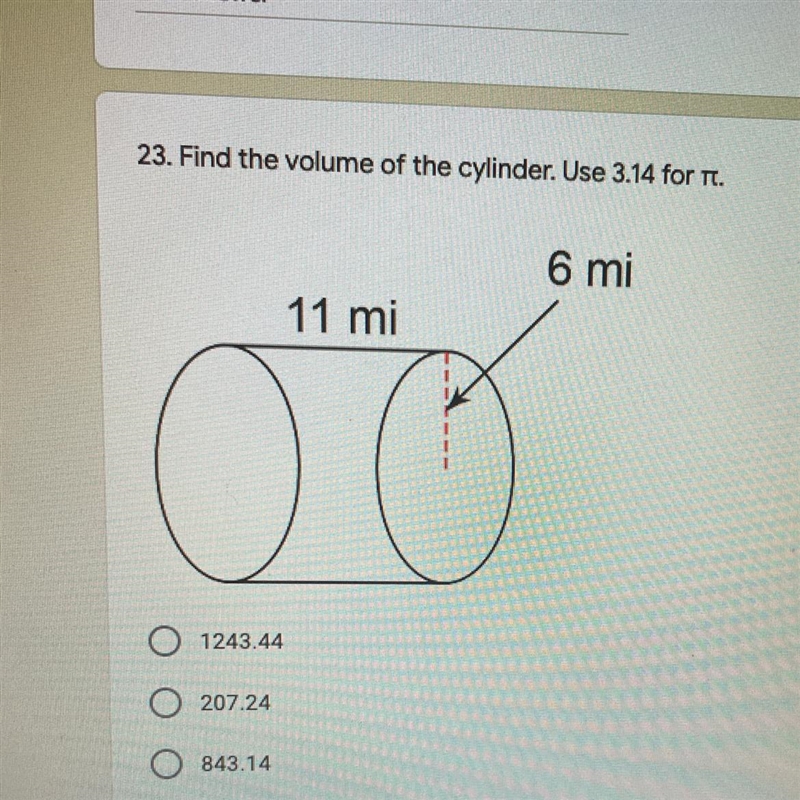 Find the volume of the cylinder. Use 3.14 for T. PLEASE HURRY-example-1