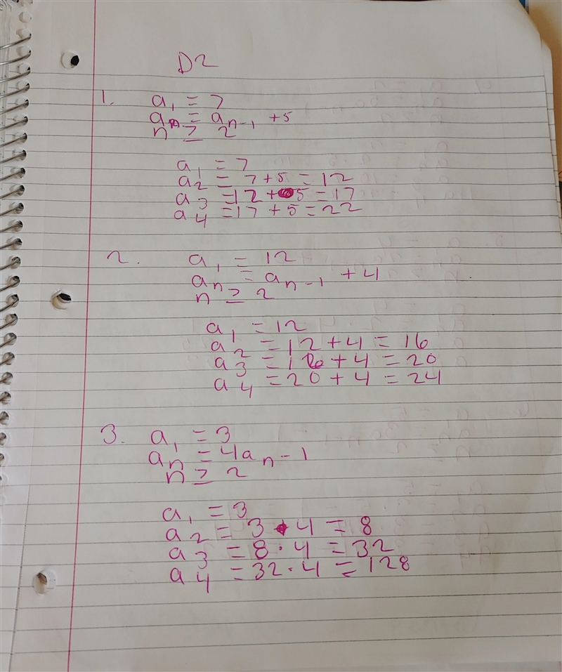 Is my work correct here I'm supposed to find the first four terms using the recursion-example-1