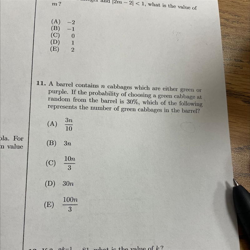 A barrel contains n cabbages which are either green or purple. If the probability-example-1