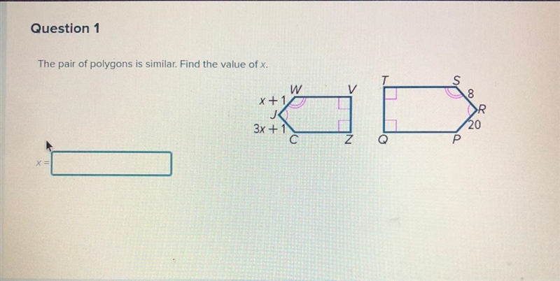 The pair of polygons is similar. Find the value of x-example-1