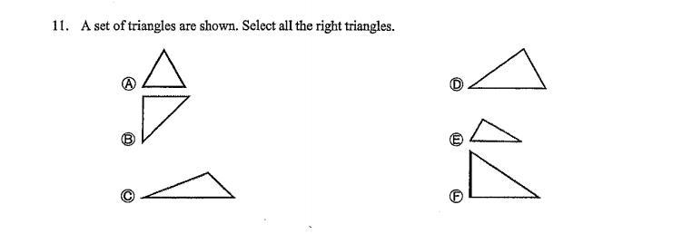 PLEASE HELP ASAP! A set of Triangles are shown. Select All The Right Triangles. ( PIC-example-1