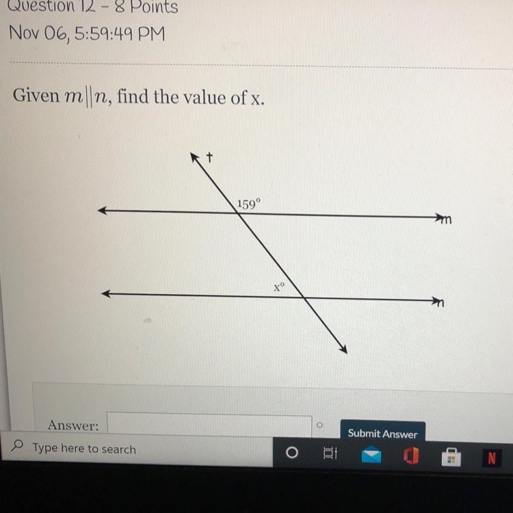 Given m||n, find the value of x. Pleaseeeeee help geometry-example-1