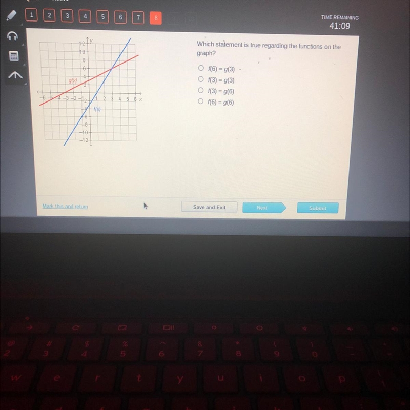 Which statement is true regarding the functions on the graph-example-1