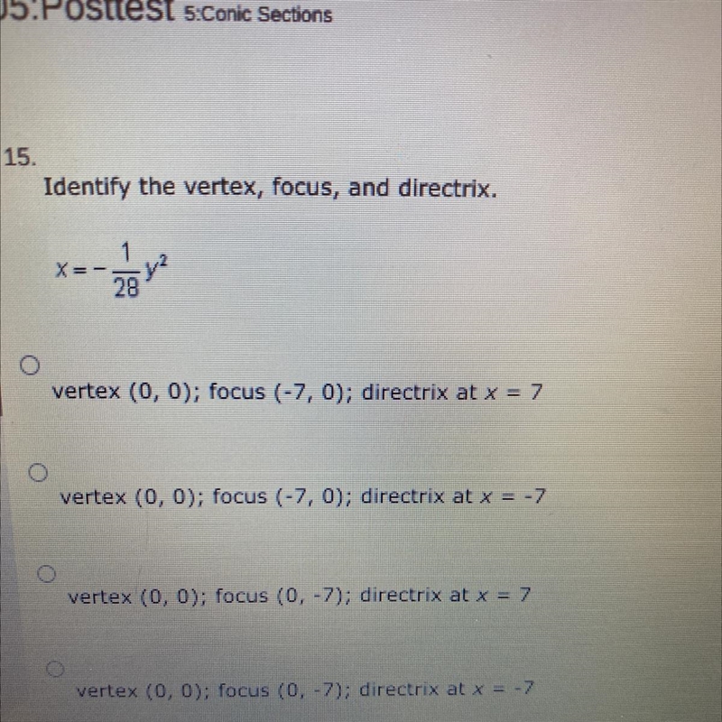 Identity the vertex, focus, and directrix-example-1