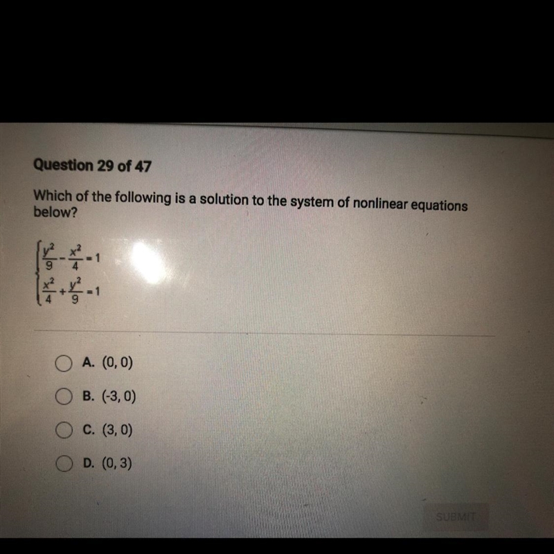 Which of the following is a solution to the system of nonlinear equations below? A-example-1