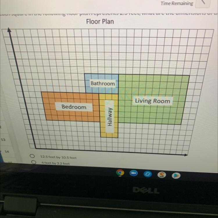 If each square in the following floor plan represents 2.5 feet, what are the dimensions-example-1