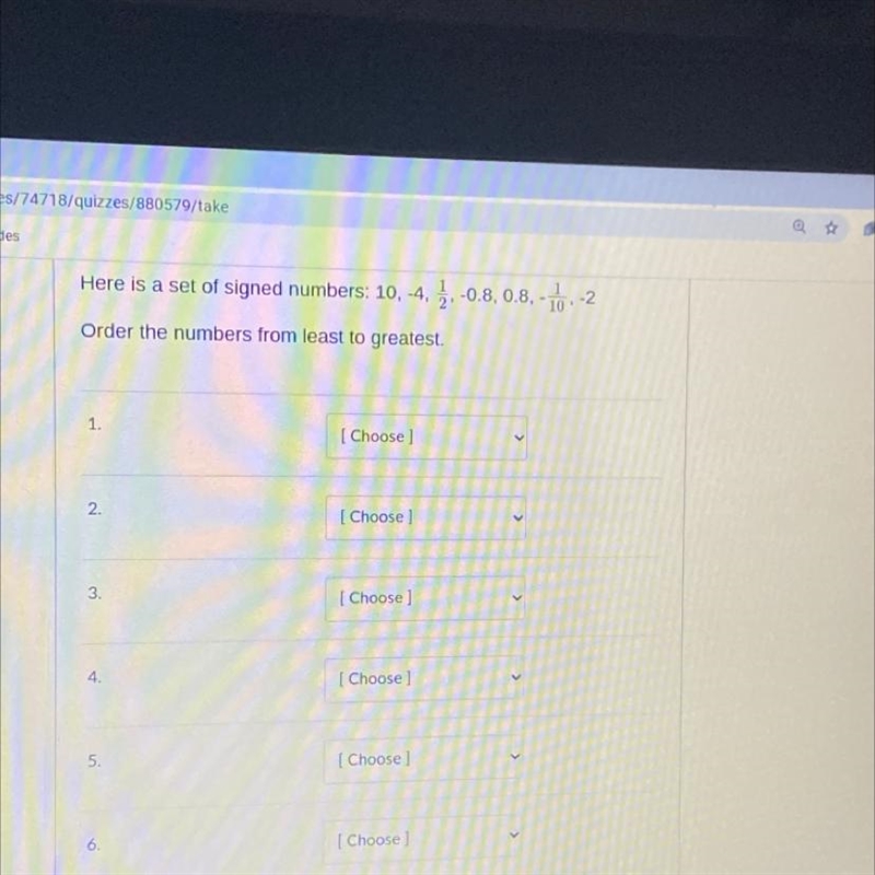 Here is a set of signed numbers: 10,-4, 3,-0.8, 0.8, -1, -2 Order the numbers from-example-1