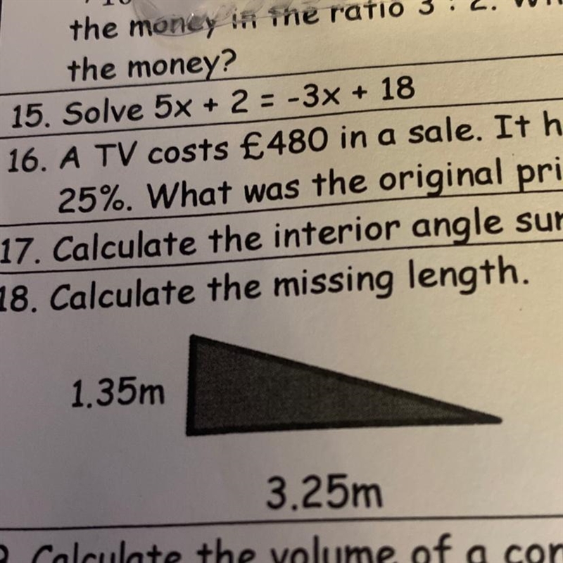 18. Calculate the missing length. 1.35m 3.25m-example-1