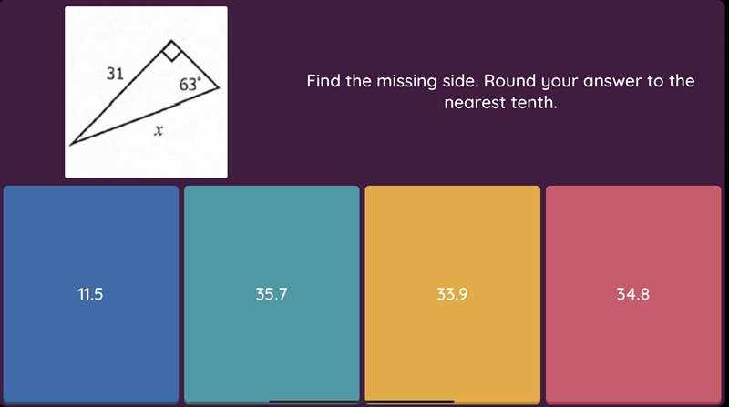 Find the missing side and round to the nearest tenth-example-1