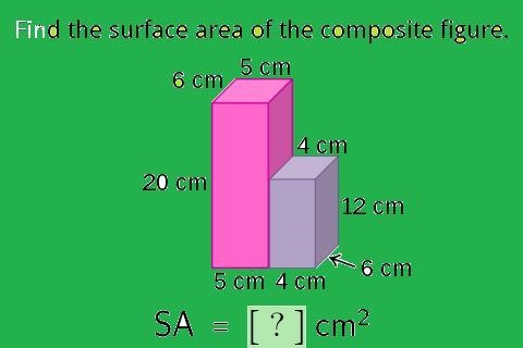 Find the surface area of the composite figure. SA = [ ? ] cm^2-example-1