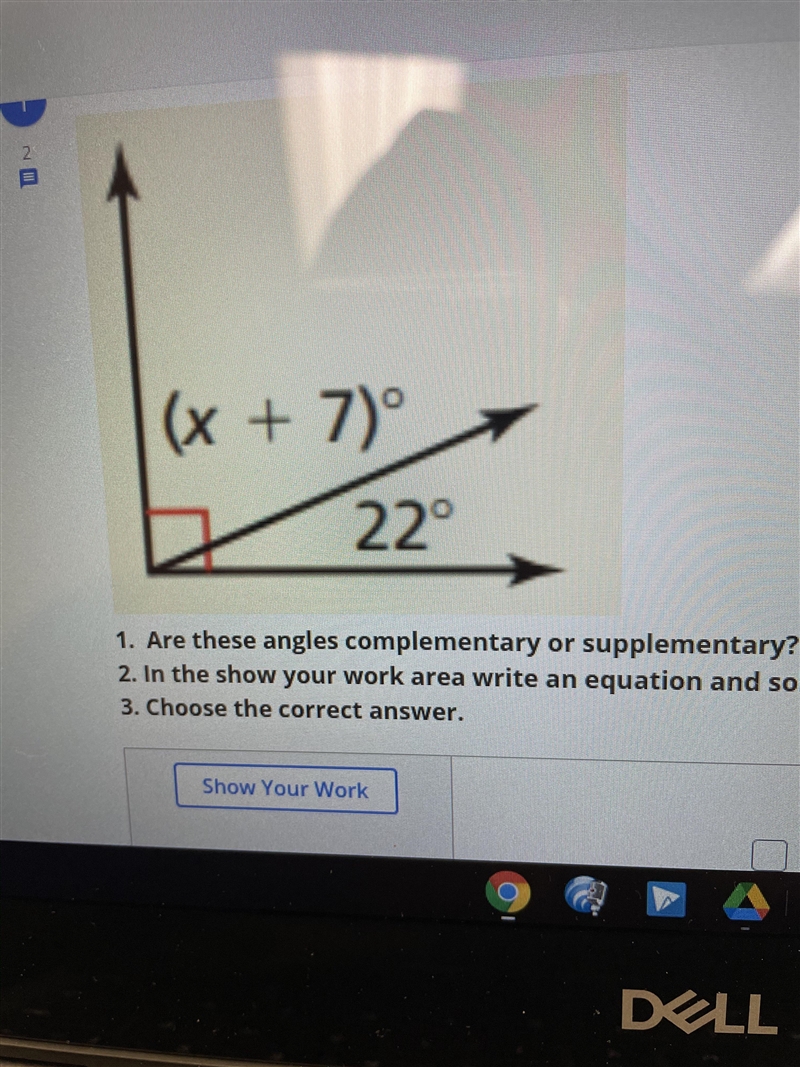 Help. are the angles complimentary or supplementary? can u show ur work too im very-example-1