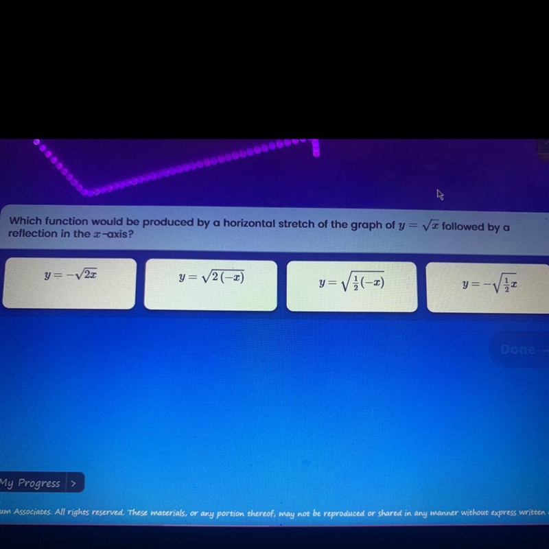 Which function would be produced by a horizontal stretch of the graph of y = Vat followed-example-1