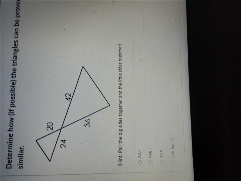 Can the triangles be proven similar and how-example-1