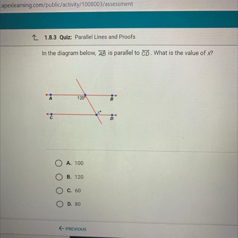 In the diagram AB is parallel to CD. What is the value of X-example-1