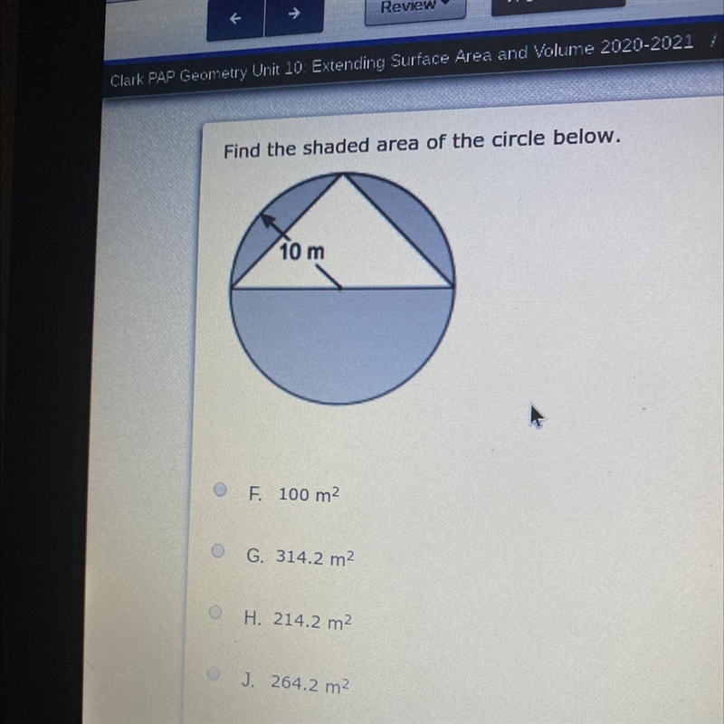 Find the shaded area of the circle below.-example-1