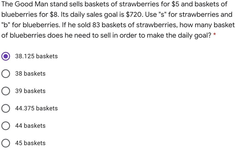 Can someone check if this is the correct answer? Since you can't sell part of a basket-example-1