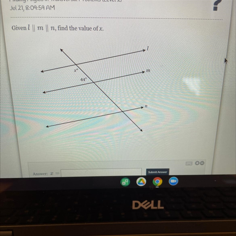 Givenl || m | n, find the value of x. m 44° n Submit Answer PLS HELP-example-1