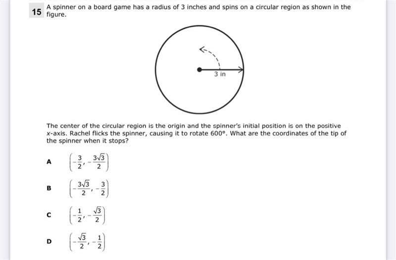 15 A spinner on a board game has a radius of 3 inches and spins on a circular region-example-1