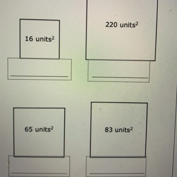 The area of different squares are shown. For each square, write an expression using-example-1