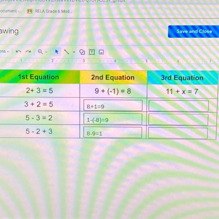 1st Equation 2nd Equation 3rd Equation 2+ 3 = 5 9 + (-1) = 8 11 to x = 7 3 + 2 = 5 8+1=9 5-3 = 2 1-(-8)=9 5- 2 + 3 8-9=1-example-1