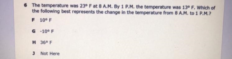 The temperature was 23° F at 8 A.M. By 1 P.M. the temperature was 13° F. Which of-example-1