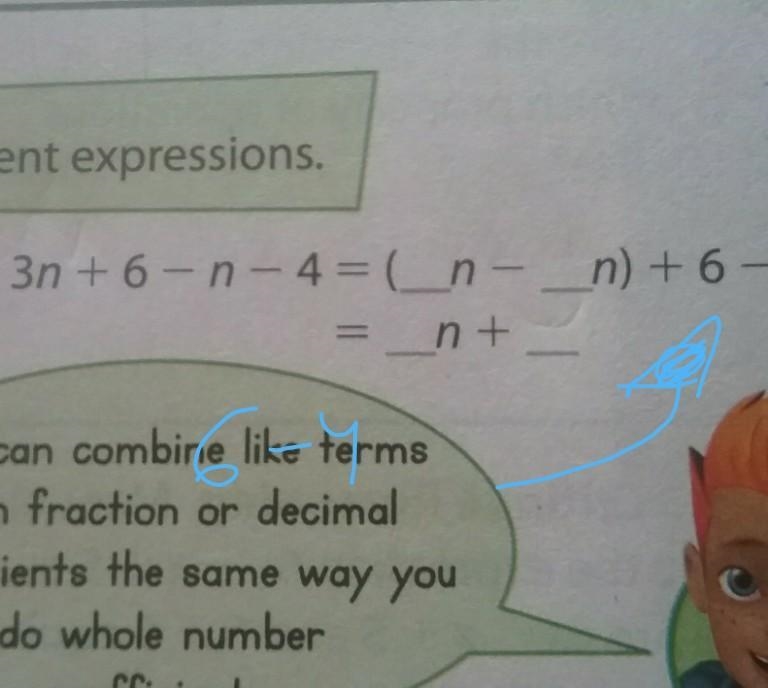 I need to find like terms of the expression. at the end of the expression is 6-4​-example-1