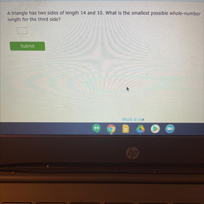 A triangle has two sides of length 14 and 10. What is the smallest possible whole-example-1