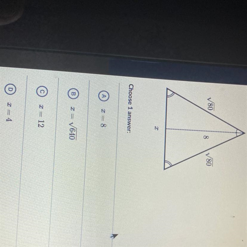 Please help find the value of x in the isosceles triangle shown below. V80 V80-example-1