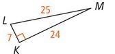 4. Write the ratio for cos M. cos M = 24/25 cos M = 12/25 cos M = 24/7 cos M = 25/24-example-1