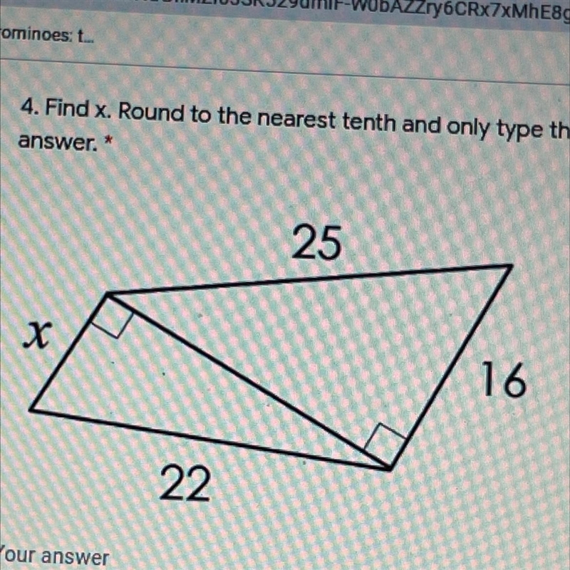 Find x. Round to the nearest tenth and only type the number for your answer. 25 X-example-1