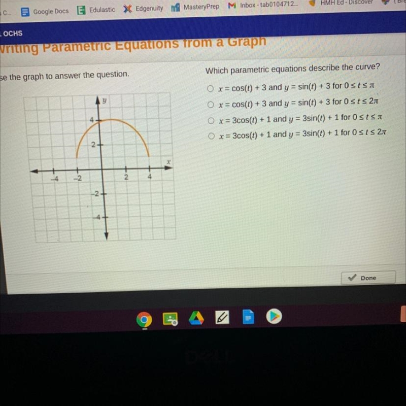 Writing Parametric Equations from a Graph Use the graph to answer the question. Which-example-1