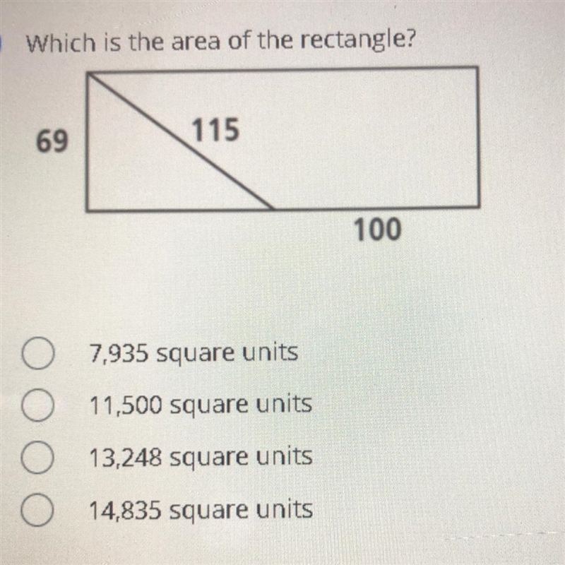 Which is the area of the rectangle? 0:7.935 square units 0:11,500 square units 0:13,248 square-example-1