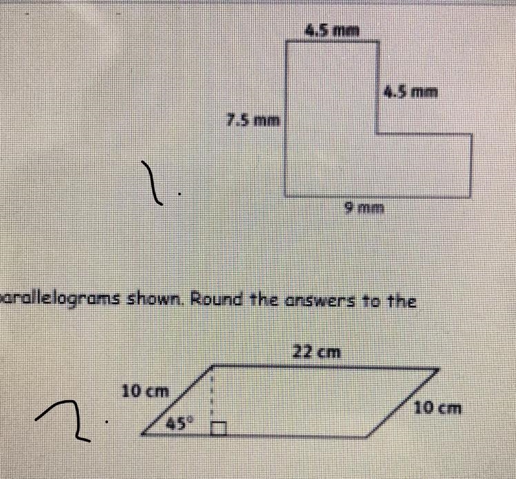 What is the area of these parallelograms? 1. the perimeter is 33 2. the perimeter-example-1