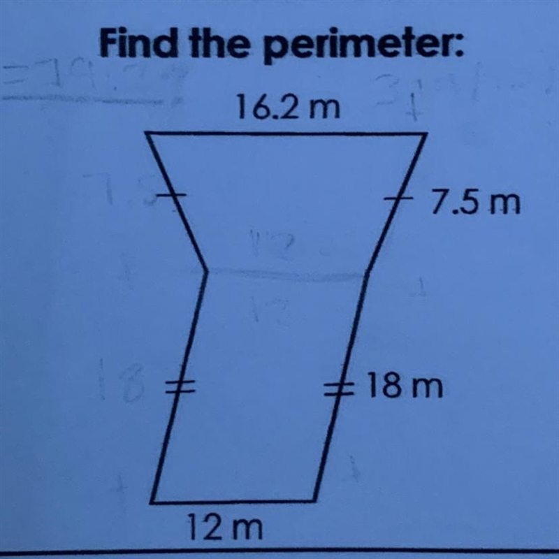 Find the perimeter: The answer choices are down below: 80.8m or 91.7m.-example-1