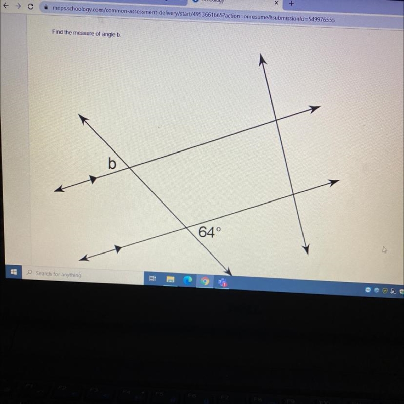 Find the measure of angle b. Which is the answer? A.26 B.154 C.64 D.116 Can you help-example-1