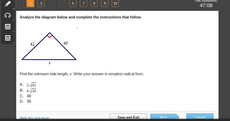 Hurryyyy helpppp Find the unknown side length, x. Write your answer in simplest radical-example-1