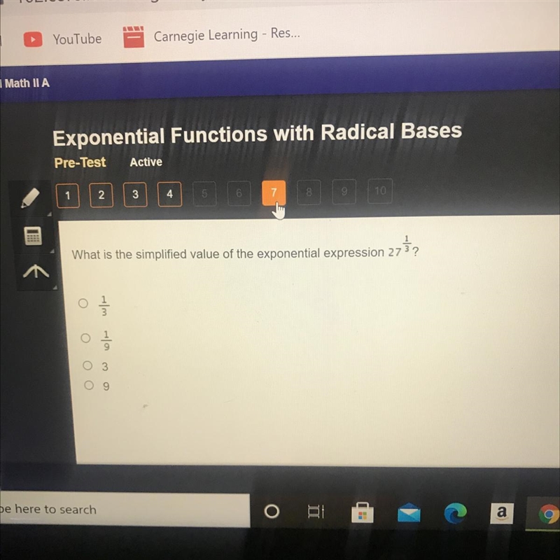 What is the simplified value of the exponential expression 273? 不 1 Ο Ο Ο 9-example-1