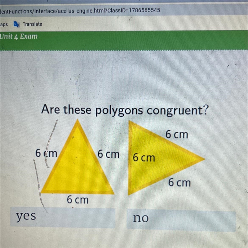 Are these polygons congruent? 6 cm 6 cm 6 cm 6 cm 6 cm 6 cm yes no-example-1