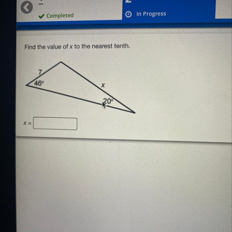 Find the value of x to the nearest tenth. 46° Х 20°-example-1