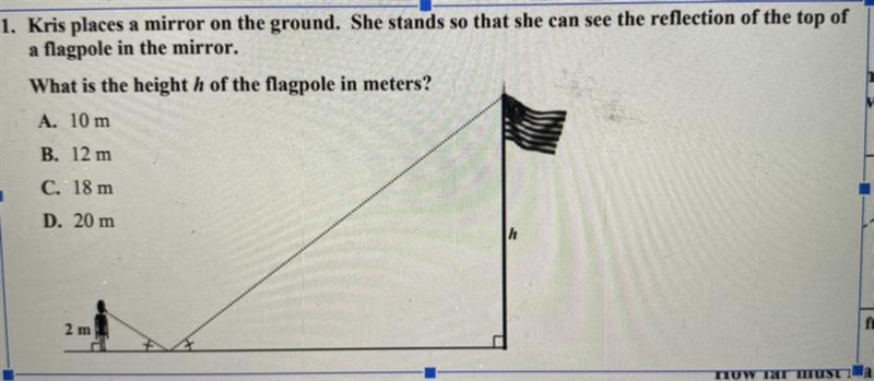 What is the height h of the flagpole in meters? A. 10m B. 12m C. 18m D. 20m-example-1